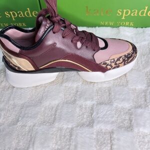 Kate Spade Maroon and Blush Sneakers with Leopard Detail size 9 New